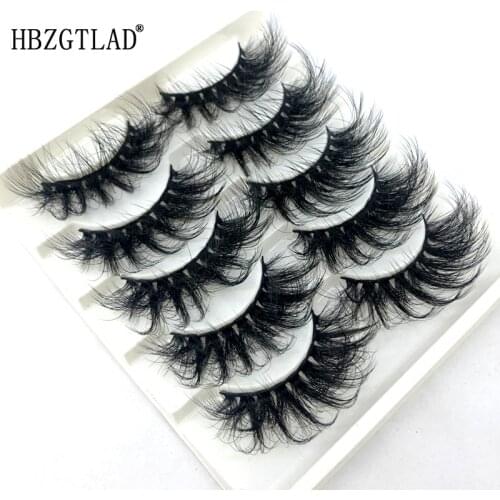 5 Pairs 25mm 12D Mink False Eyelashes Thick Dramatic Wispies Fluffy Eyelash Extension Makeup Volume Handmade Faux Mink Lashes