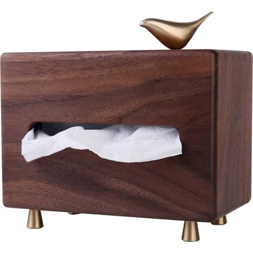 Retro Black Walnut Brass Foot Tissue Box Living Room Coffee Table Decor Rectangular Tissue Box Pumping Paper Tissue Tube
