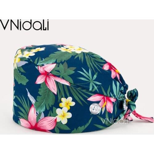 Scrub caps Absorb Sweat Work Hat Printed Hat Beautician Working Cap Unisex operating room hat printing Hat with button cap