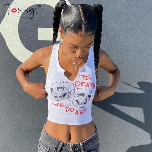 Tossy New Y2K Letter Printed Tank Tops Summer Hot Sale Mini Bodycon Basic Cami Top Sleeveless Party Streetwear Camisole 2021