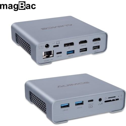 Magbac 16 in 1 Triple Display USB C Hub 2*HDMI 4K 60Hz RJ45 USB C Port 5Gbps USB HUB Triple Monitors Type C For Macbook Pro Air