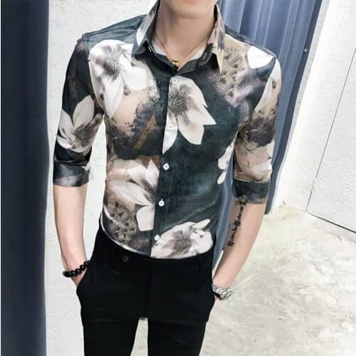 Spring and Summer Short Sleeve Five-Sleeve Shirt Middle Sleeve Shirt Mens Social Style Shirt A236-1940-P55
