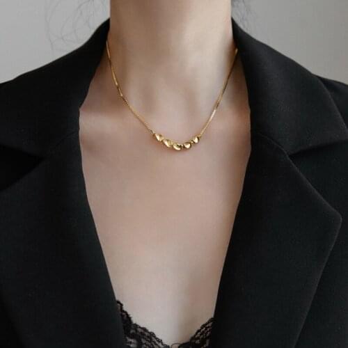 YUN RUO Never Fade 18k Gold Five Lucky Beads Pendant Necklace Box Chain Fashion Titanium Stainless Steel Jewelry Woman Accessory