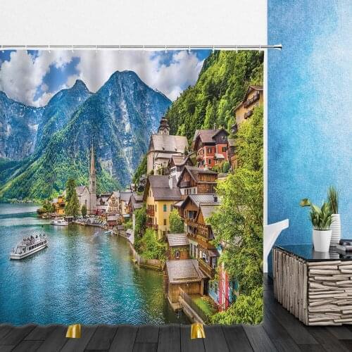 Landscape Shower Curtains Summer Sunlight Forest Natural Scenery 3D Bathroom Home Decor Waterproof Polyester Cloth Curtain Set