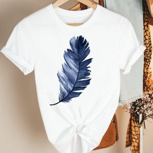 Women Clothes Feather New Travel Ladies 90s Cartoon Summer Short Sleeve Print Fashion Tshirt Female Tee Top Graphic T-shirt