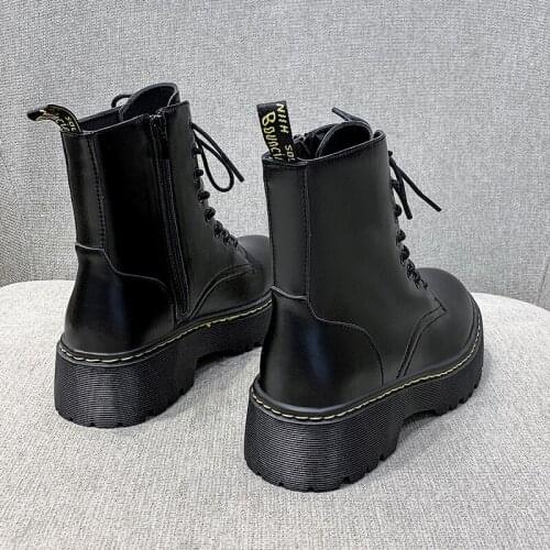 2020 Motorcycle Womens Boots Winter Soft Leather Shoes Black Botas Wedges Female Lace Up Platforms Women White Botas Mujer