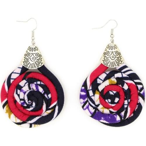 KpacoTa Handmade ethnic style big round spiral earring New jewelry design fabric colourful cloth pendant pierced Earrings woman