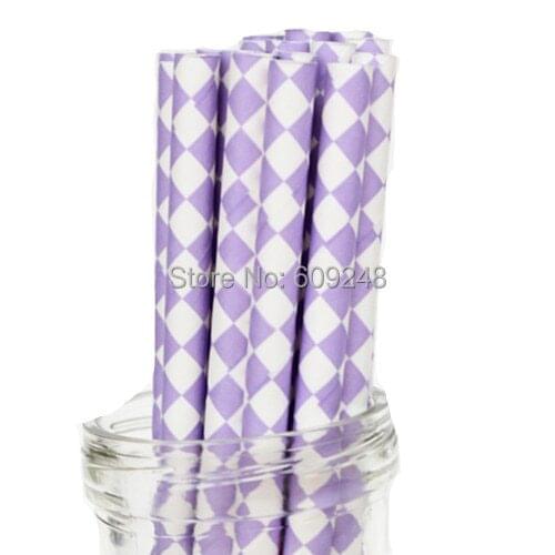 100pcs Mixed Colors Old Fashioned Decorative Long Party Lilac Harlequin Diamond Paper Straws,3 Days Delivery on Orders over $100