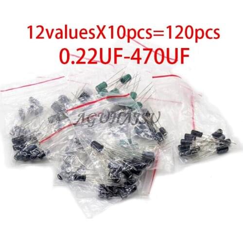 12valuesX10pcs=120pcs 0.22UF-470UF Aluminum electrolytic capacitor component diy assortment kit new and original