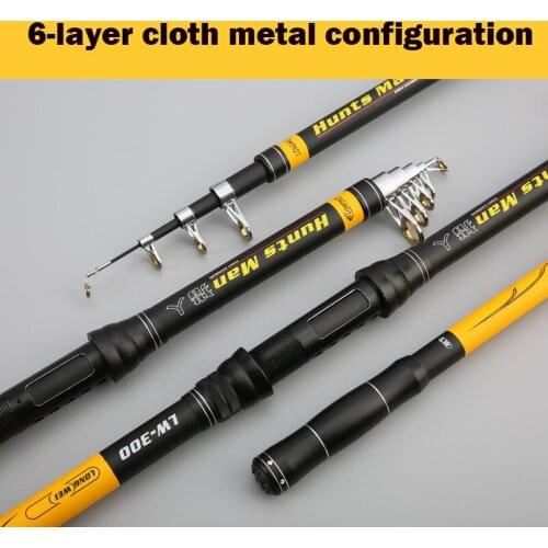 2.1M-4.5M Carbon Fiber Fishing Rod 6-Layer Cloth Metal Wheel Seat Telescopic Long Shot Pole Large Metal Guide Ring Fishing Tool