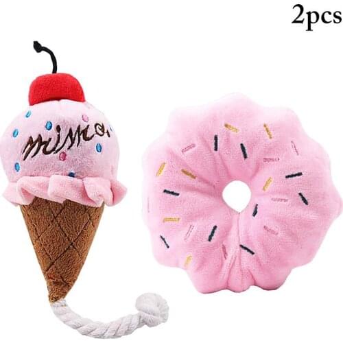 2PCS Ice Cream Pet Toy Doughnut Shape Sound Dog Toy Funny Cute Kitten toys Dog Squeaky Toy Plush Cat Chew Toy игрушки для кошек