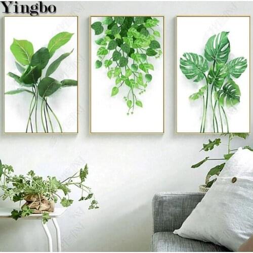 3 pcs DIY 5D Diamond Painting Tropical Leaves Green Plant Cross Stitch Full Diamond Embroidery icon rhinestones Diamond Mosaic