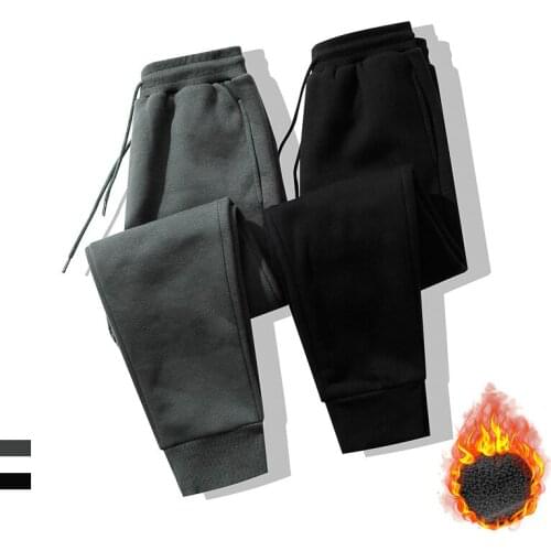 8106-1 Winter Men Tapered Pants Thicken 350g Polar Fleece Keep Warm Sport Youthful Style Tie Feet Drawstring Stretch Trousers