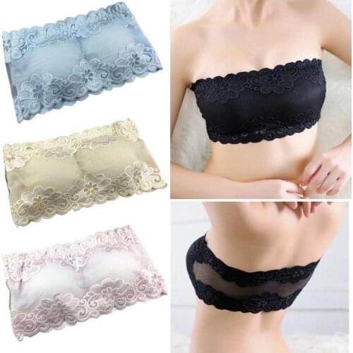 Fashion Sexy Summer Women Strapless Bra Lace Tube Top Bandeau Crop Tank Seamless Padded Underwear New Arrival
