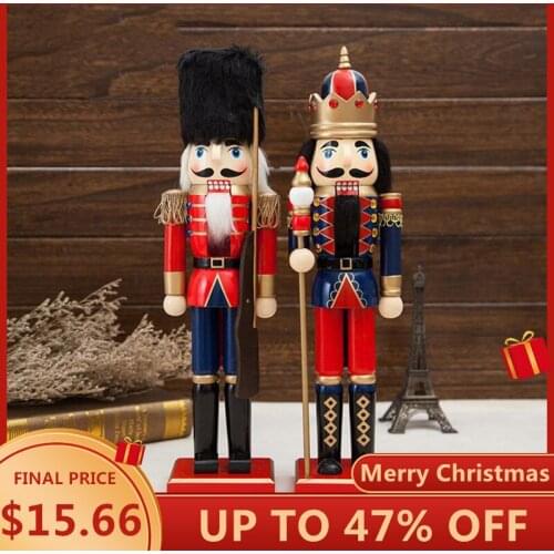 38cm Wooden Nutcracker Doll Soldier Miniature Figurines Vintage Handcraft Puppet toys New Year Christmas Ornaments Home Decor