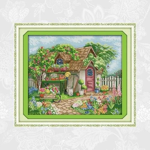 DIY Handwork Cross Stitch Pattern Summer Garden Cottage Printed on Canvas DMC 11CT 14CT Embroidery Sets Needlework Crafts