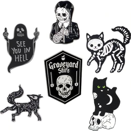 Punk style Dark series skeleton Denim Enamel pins SEE YOU IN HELL Cool Rock Badges Brooches Gifts for Friends Jewelry wholesale