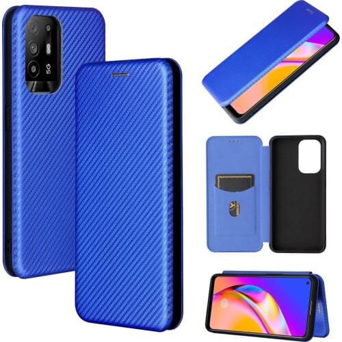 For Oppo A55 A93 A74 A94 A72 5G Reno5 F 4G A52 A53 Ace 2 A11X Case Magnetic Carbon Fiber Flip Leather Stand Wallet Phone Cover