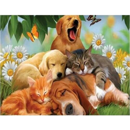 Round Drill 5D Diy Diamond Painting "Animal Cats Dog" Embroidery Cross Stitch 5D Home Decor Gift
