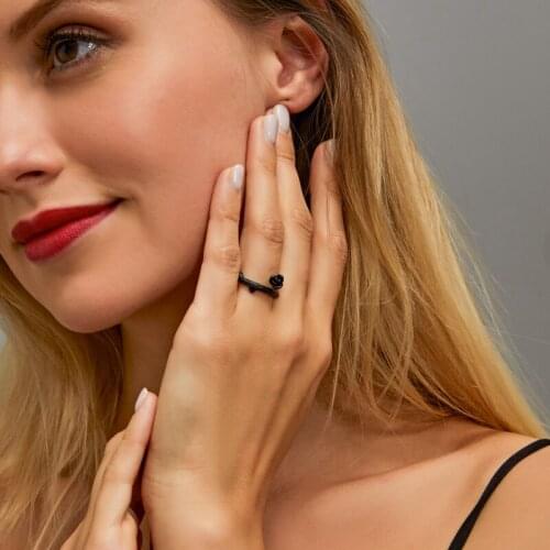Matte Black Rose Flower Plant Simple Valentines Day Copper Index Finger Open Rings for Women