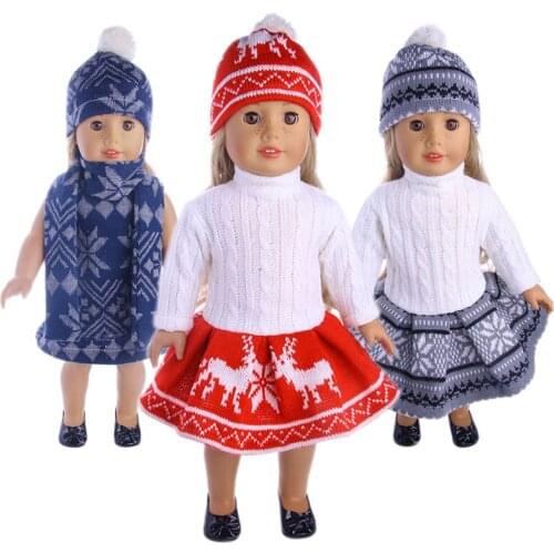 Fashion winter style skirt, suitable for winter travel 18inch American dolls, hats and scarves, childrens best Christmas g