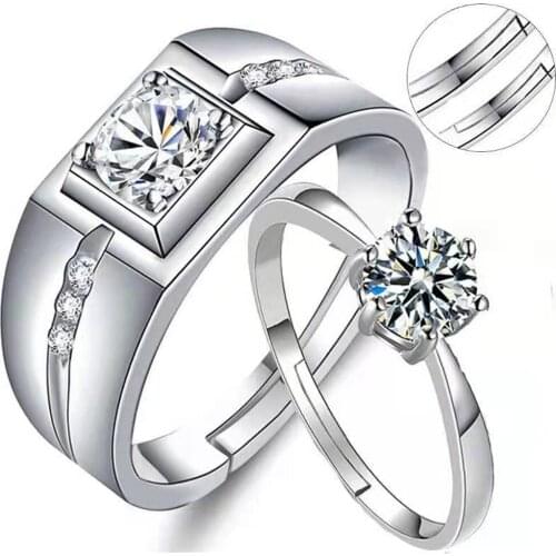 Men Women Six Claws Copper Plated Silver Resizeable Crystal Couple Rings Adjustable Valentine Day Gift Wholesale Free Delivery