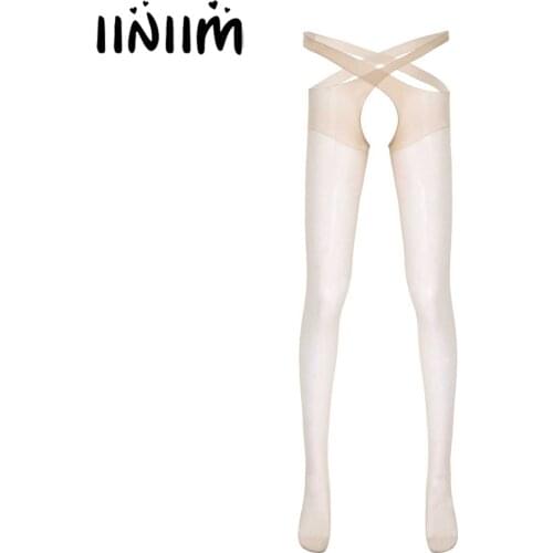 Mens See-through Thin Pantyhose Hollow Out Open Crotch Underwear Stretchy Cross Tights Exotic Lingerie Crotchless Stockings