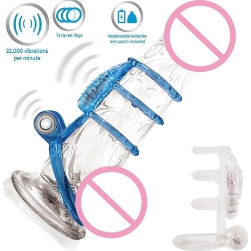 Male Enhancer Penis Ring Sleeve Vibrating Cock Cage Massage Masturbator Sex Toys For Men Couple