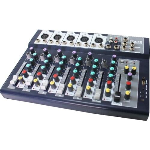 Music studio mixing console 7-channel Analog audio Mixer 7 mono 1 stereo with 3-band channel equalizer,USB,MP3 Audio Interface