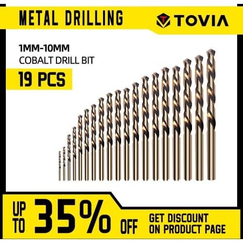 TOVIA 19pcs High Speed Steel Cobalt Drill Bit Set 1.0-10mm M35 Metal Drill Bit Set