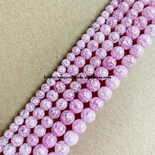 Natural Stone Dark Pink Color Dyed Snow Cracked Crystal Round Loose Beads 15" 4 6 8 10 12MM Pick Size For Jewelry Making DIY