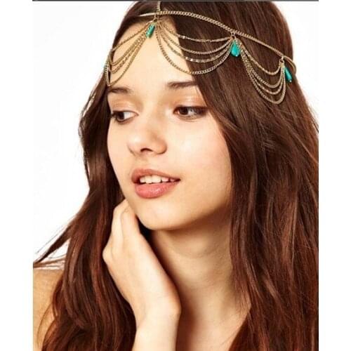 Wholesale and Retail fashion new chain blue stone headband Elastic hair band hair accessories