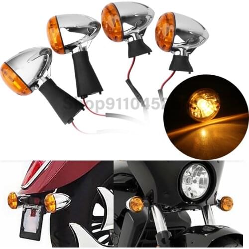 Motorcycle Front & Rear Chrome Bullet Turn Signal Indicator Light Blinker Bulb For Indian Scout Sixty BOBBER 2014-2019