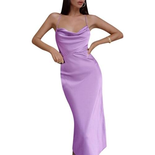 Women Tie-up Backless Dress, Adults Solid Color Cowl Neck Cross Strap