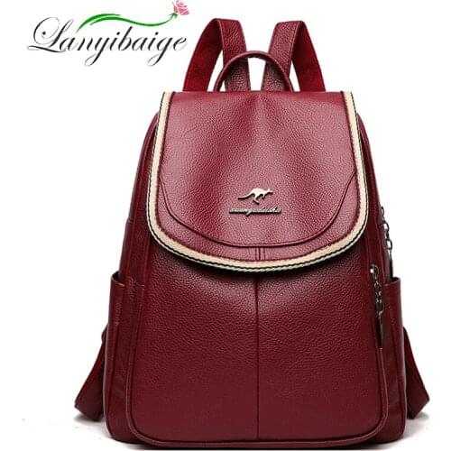 Teen Fashion Womens School Bag 2021 Womens PU Leather Knapsack Female Bags Designer Casual Large Capacity Travel Backpack