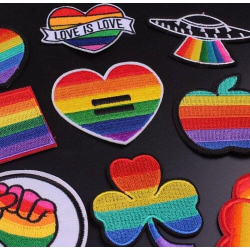 Prajna Rainbow Embroidered Patch Stripe On Badge Gay Pride Iron On Patches For Clothing Applique Sewing Patch Sticker On Clothes