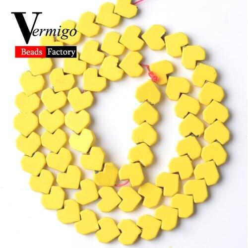 Yellow Heart Shape Nanotech Rubber Hematite Stone Beads For Jewelry Making 8mm Spacer Loose Beads Diy Bracelets Necklace 15