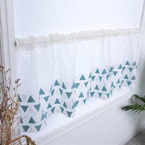 Blue Embroidery Triangular Cabinet Curtain Short Porch Kitchen Curtains For Bay Window Ready Made Bedroom Curtains Drape MY085#5