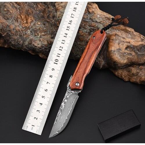Damascus Steel Folding Knife 6.4 Inch Portable Sharp Knife Field Survival Self-defense Hunting Knifes