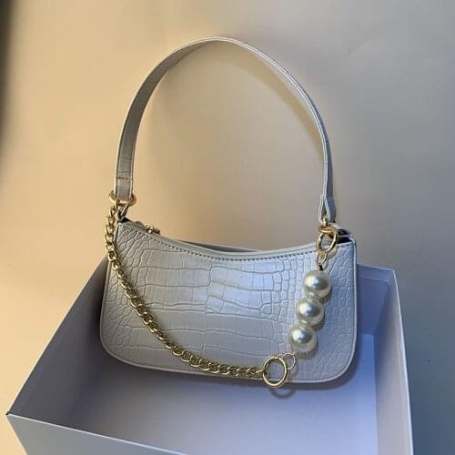 Crocodile Pattern Pearl Chain Underarm Bag For 2021 New Womens Brand Leather Shoulder Bags Female Handbag Bolso Bandolera Mujer