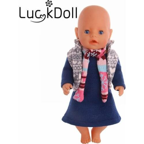 LUCKDOLL Shawl Sweater + Leather miniskirt + Hat for 43 cm Doll or 18 inch Doll Accessories