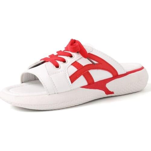 Slippers women 2019 Summer New Mixed Colors Mid Heel Outdoor Flat with Lace-up Thick Sole Student Lady Slipper