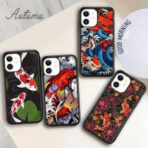Japanese Koi Fish Phone Case for iPhone 11 12 Pro Max mini X XR XS SE 2020 5 6S 7 8 Plus Samsung Galaxy S8 S9 S10 Cover shell