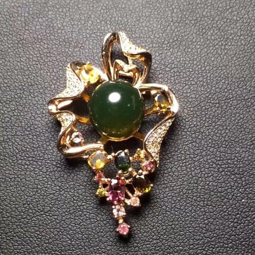 Fine jewelry Real 925 Sterling silver s925 solid silver 100% Natural Blue Amber dragon unisex Pendant Necklace