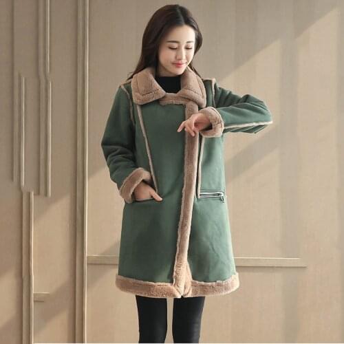 Women Suede Fur Coat Thick Warm Faux Sheepskin Long Casual Female Overcoat 2019 Winter Fashion Solid Trench Coats Outerwear