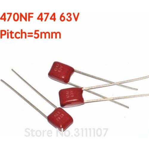 10PCS/LOT 470NF 474 63V Pitch 5mm CBB Polypropylene Film Capacitor Pitch 5mm 474 470nF 63V NEW