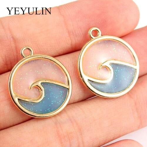 10pcs High Quality Blue Enamel Wave Round Charms Pendant Fit Necklace Bracelet DIY Jewelry Making