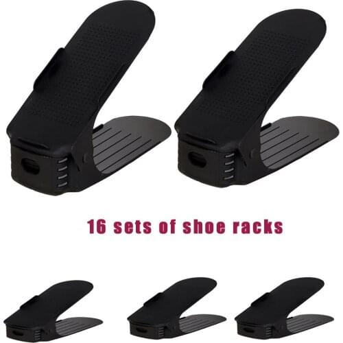 16pc Adjustable Shoe Rack for Organizer Shoes Footwear Storage Stand Support Slot Space Saving Cabinet Closet Shoe Holder
