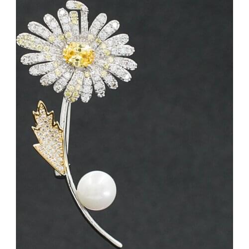 5A Cubic Zirconia Chrysanthemum Brooch Pin Daisy Brooch Flower Broach Women Jewelry Dress Accessories HR01649