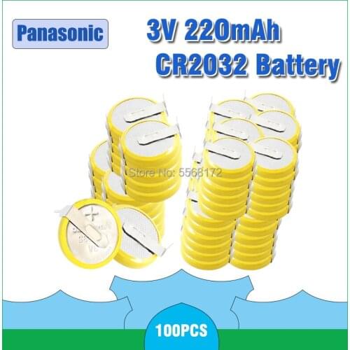100pcs Panasonic 3V 2 Pins CR2032 Button Coin Battery Large Capacity Clock Toy Motherboard Battery Replacement